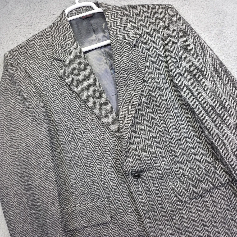 Savile Row Sport Coat Mens 42‎ Gray Herringbone Classic Wool Blazer Tweed Jacket